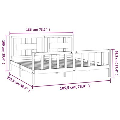 vidaXL Sängram med huvudgavel svart 180x200 cm massiv furu