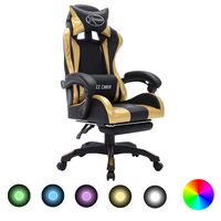 vidaXL Gamingstol med RGB LED-lampor guld och svart konstläder