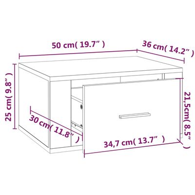 vidaXL Väggmonterat sängbord brun ek 50x36x25 cm