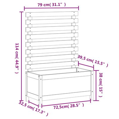 vidaXL Odlingslåda med spaljé 79x39,5x114 cm massiv furu