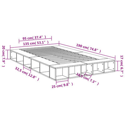 vidaXL Sängram rökfärgad ek 135x190 cm konstruerat trä