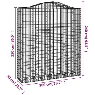 vidaXL Gabioner bågformade 7 st 200x50x220/240 cm galvaniserat järn