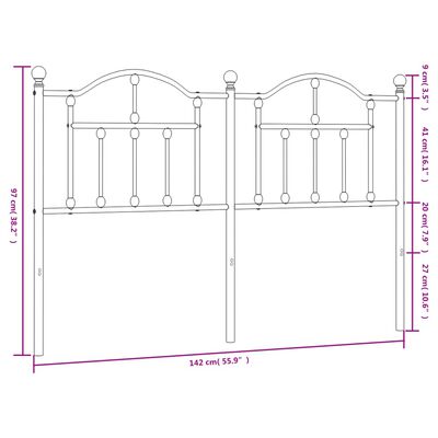 vidaXL Huvudgavel metall vit 135 cm