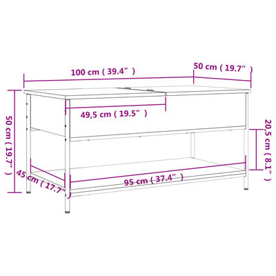 vidaXL Soffbord svart 100x50x50 cm konstruerat trä och metall