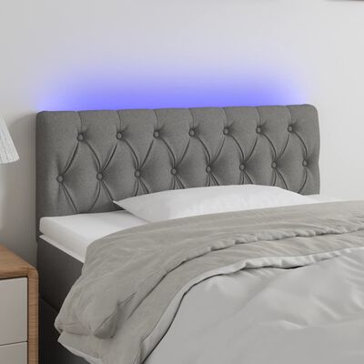 vidaXL Sänggavel LED mörkgrå 100 x 7 x 78/88 cm tyg