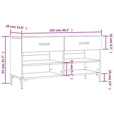 vidaXL Skobänk vit högglans 102x35x55 cm konstruerat trä