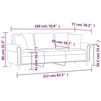 vidaXL 3-sitssoffa med kuddar&delar mörkgrå 180 cm sammet