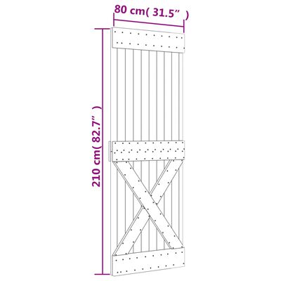 vidaXL Skjutdörr med beslag 80x210 cm massiv furu