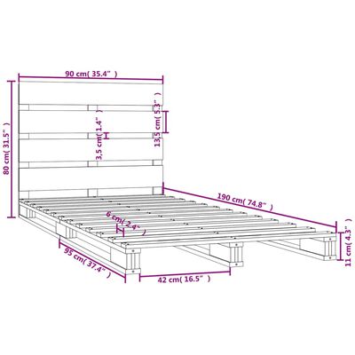 vidaXL Sängram 90x190 cm massiv furu