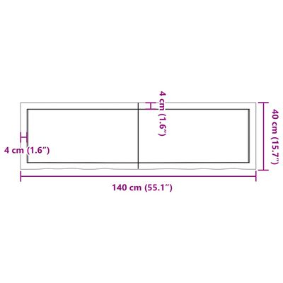 vidaXL Bänkskiva badrum mörkbrun 140x40x(2-4) cm behandlat massivt trä