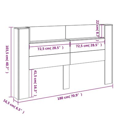 vidaXL Sänggavel med LED svart 180x16,5x103,5 cm