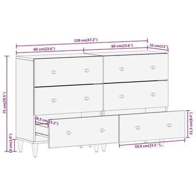 vidaXL Sidoskåp 2 st 60x33x75 cm massivt mangoträ