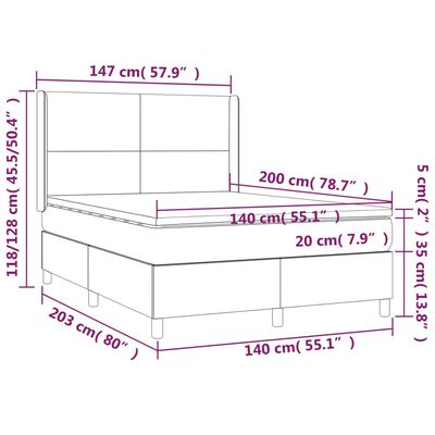 vidaXL Ramsäng med madrass mörkgrå 140x200 cm sammet