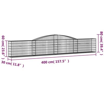 vidaXL Gabion bågformad 400x30x60/80 cm galvaniserat järn