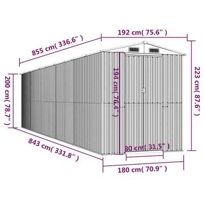 vidaXL Trädgårdsskjul ljusbrun 192x855x223 cm galvaniserat stål