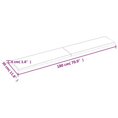 vidaXL Bänkskiva för badrum 180x30x(2-4) cm obehandlat massivt trä