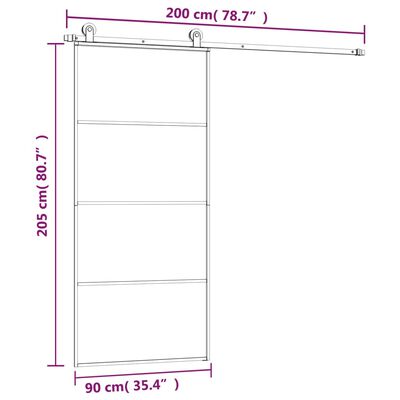 vidaXL Skjutdörr med beslagset ESG glas och aluminium 90x205 cm