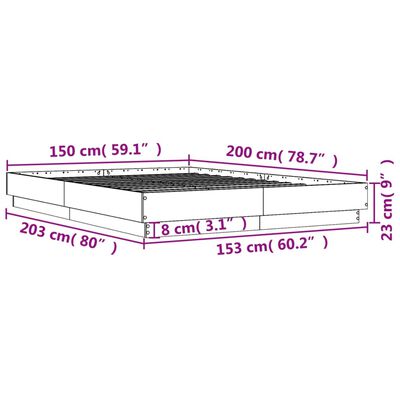 vidaXL Sängram betonggrå 150x200 cm konstruerad trä