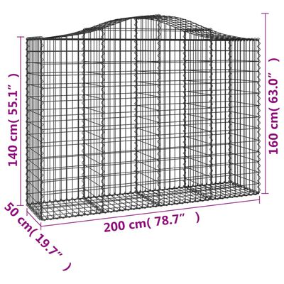 vidaXL Gabioner bågformade 12 st 200x50x140/160 cm galvaniserat järn