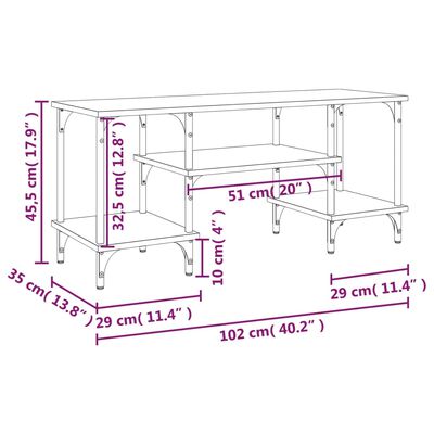 vidaXL Tv-bänk rökfärgad ek 102x35x45,5 cm konstruerat trä