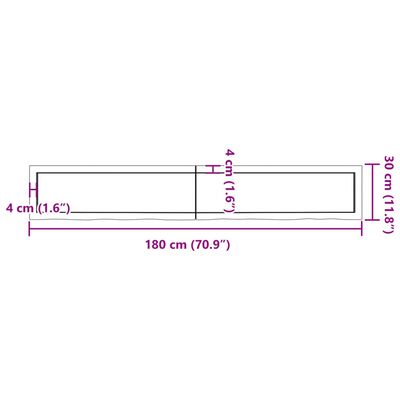 vidaXL Bänkskiva för badrum 180x30x(2-6) cm obehandlat massivt trä