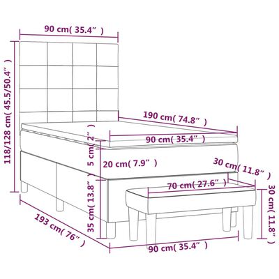 vidaXL Ramsäng med madrass svart 90x190 cm sammet