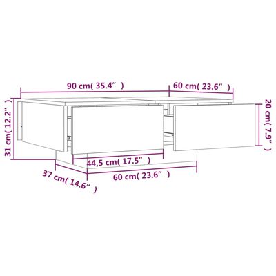 vidaXL Soffbord brunek 90x60x31 cm konstruerat trä