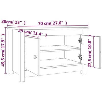 vidaXL Skoskåp svart 70x38x45,5 cm massiv furu