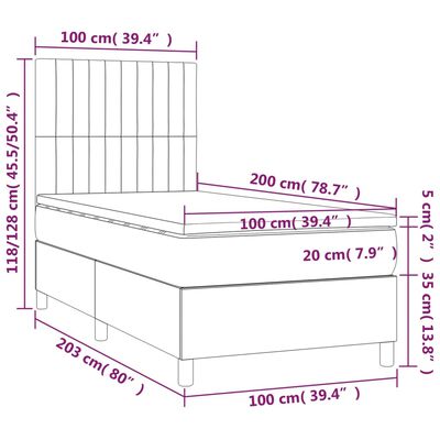 vidaXL Ramsäng med madrass & LED mörkgrå 100x200 cm sammet