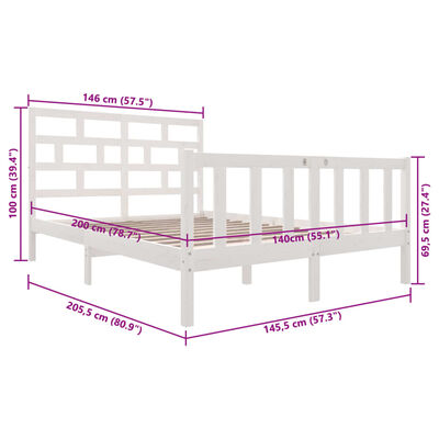 vidaXL Sängram vit massiv furu 140x200 cm