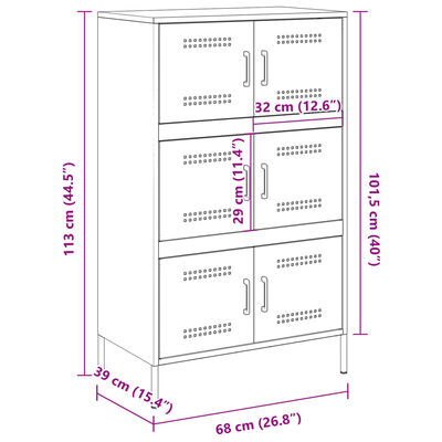 vidaXL Högskåp svart 68x39x113 cm stål