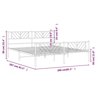 vidaXL Sängram med huvudgavel och fotgavel vit metall 200x200 cm