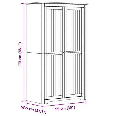 vidaXL Klädskåp BODO vit 99x53,5x173 cm massiv furu