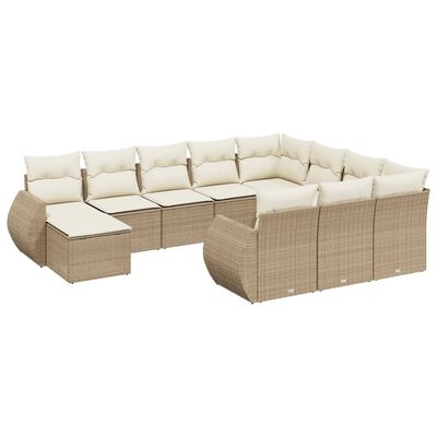 vidaXL Loungegrupp för trädgården m. dynor 11 delar beige konstrotting