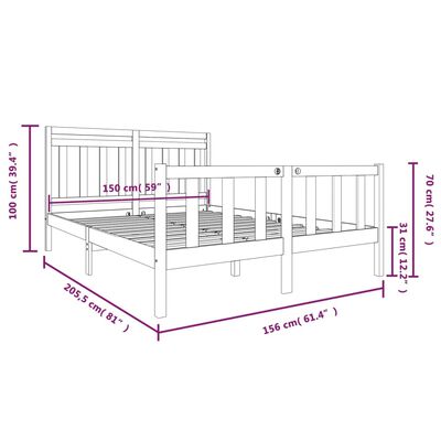 vidaXL Sängram massivt trä 150x200 cm svart