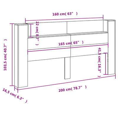 vidaXL Sänggavel med LED grå sonoma 200x16,5x103,5 cm