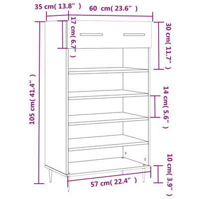 vidaXL Skohylla brun ek 60x35x105 cm konstruerat trä