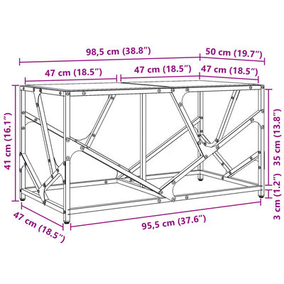 vidaXL Soffbord med transparent glasskiva 98,5x50x41 cm stål