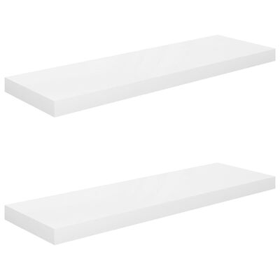 vidaXL Svävande vägghyllor 2 st vit högglans 80x23,5x3,8 cm MDF