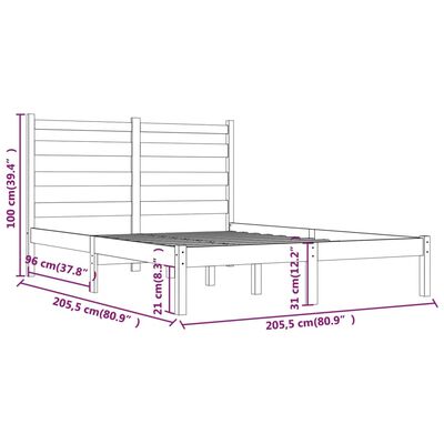 vidaXL Sängram grå massiv furu 200x200 cm