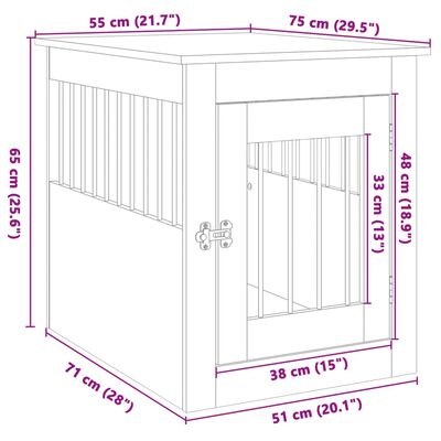 vidaXL Hundbur/sidobord sonoma-ek 55x75x65 cm konstruerat trä