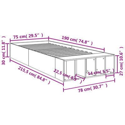 vidaXL Sängram sonoma-ek 75x190 cm konstruerad trä