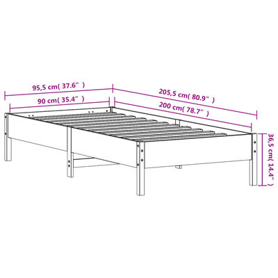 vidaXL Sängram utan madrass vit 90x200 cm massiv furu