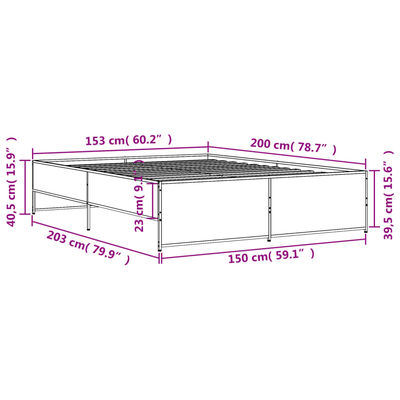 vidaXL Sängram rökfärgad ek 150x200 cm konstruerad trä och metall