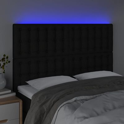 vidaXL Sänggavel LED svart 144x5x118/128 cm tyg