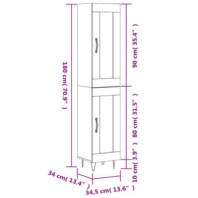 vidaXL Högskåp vit högglans 34,5x34x180 cm konstruerat trä