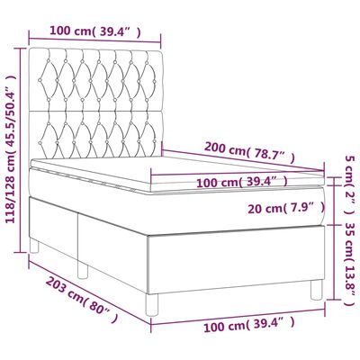 vidaXL Ramsäng med madrass & LED mörkbrun 100x200 cm tyg