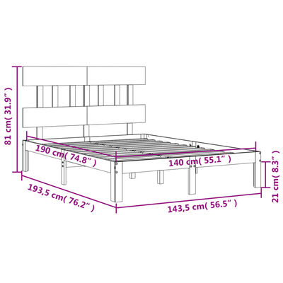 vidaXL Sängram med huvudgavel 140x190 cm massivt trä