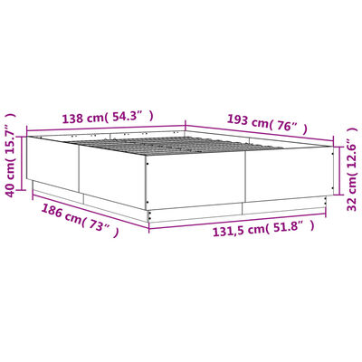 vidaXL Sängram med LEDs brun ek 135x190 cm konstruerat trä