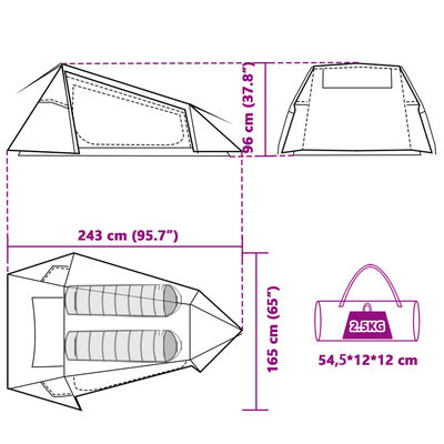 vidaXL Campingtält tunnel 2 personer vit mörkläggningstyg vattentätt